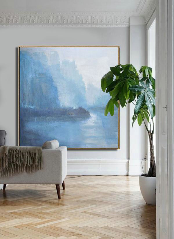 Large Abstract Art,Oversized Abstract Landscape Oil Painting,Custom Canvas Wall Art,White,Blue,Grey.etc